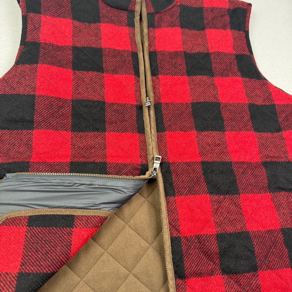 Peter Millar Mens XXL Shetland Wool Quilted Vest Red Buffalo Plaid Fleece Lined - Picture 6 of 10